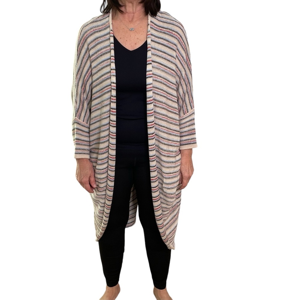 Anthropologie Lovestitch M/L Striped Open Concept Long Cardigan Sweater